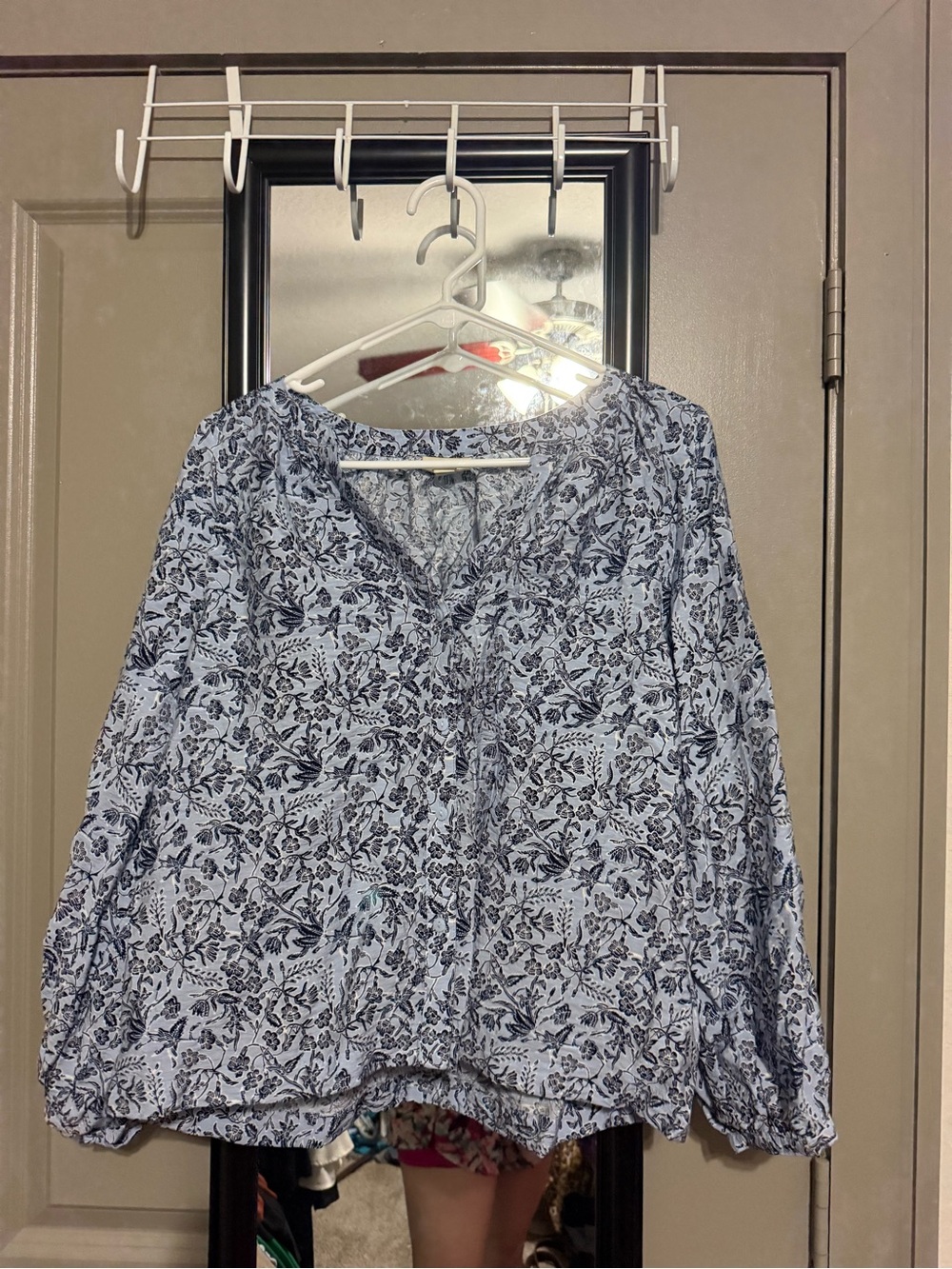 a.n.a Blue Floral Peasant Blouse